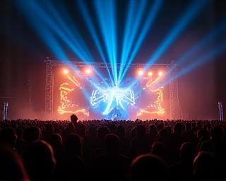 Immersive festival stage with dynamic light projections