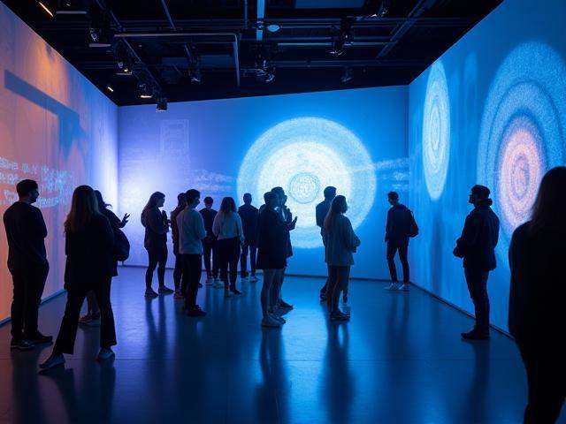 Interactive installation room with immersive audiovisual layering