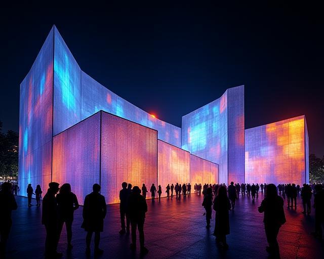 Digital motion architecture installation with layered audiovisual projections